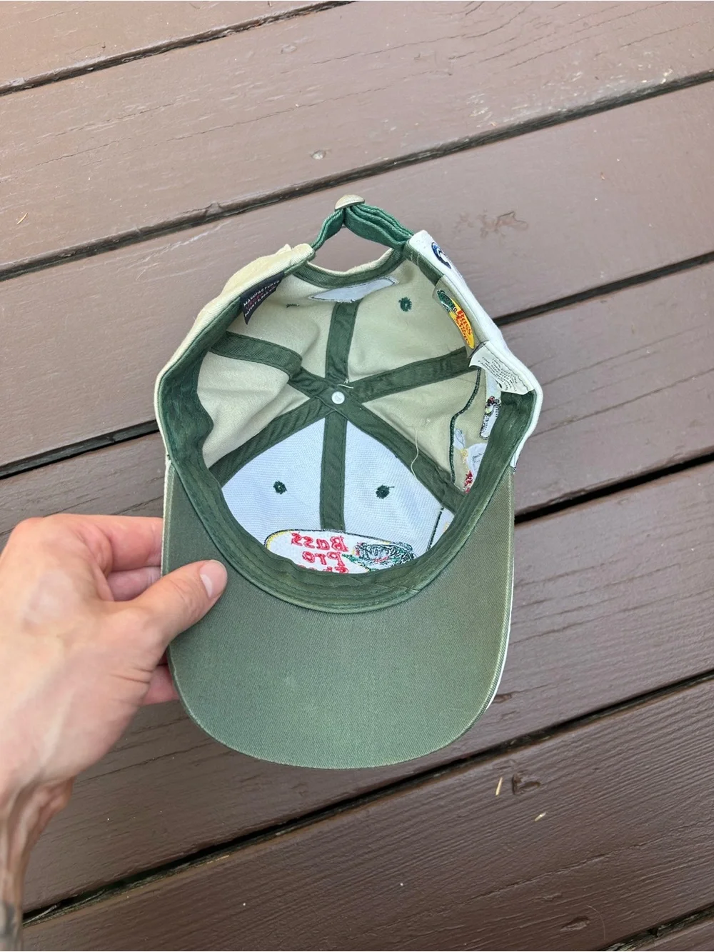 Vintage Bass Pro Shops Fishing Lures Baseball Cap - Khaki & White